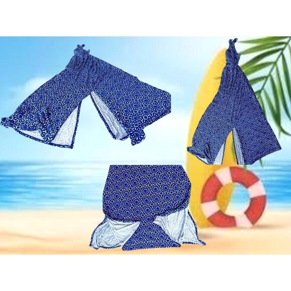 SO Maxi Dress Girls Sz M Blue White Floral Sleeveless Strappy Front Side Slits - Picture 11 of 12